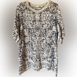 Anthropologie Solitaire Floral Embroidered Shirt Scalloped Sleeves & Hem Size 1X